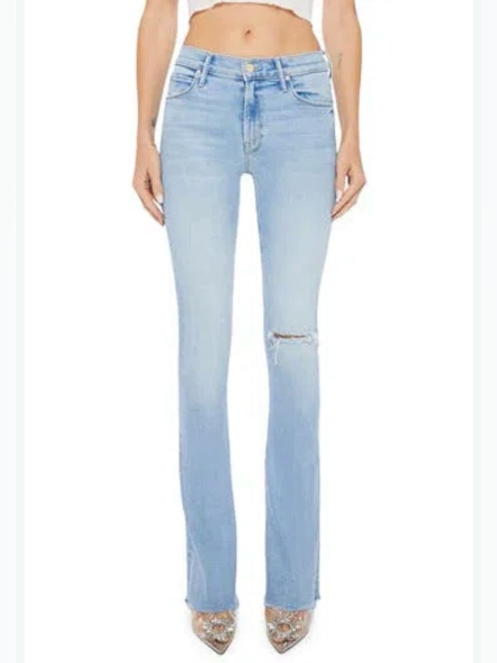 Mother The Outsider Heel Cat Daddy-O Jeans Size 27 Raw Hem Mid Rise Light Wash
